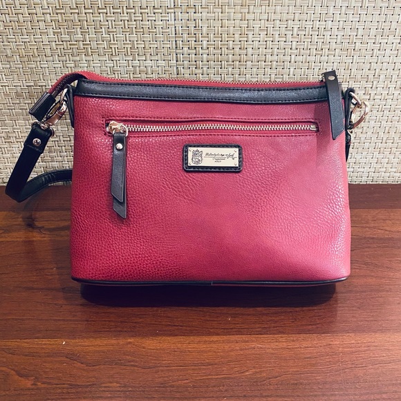 🌟2xHP🌟NWOT Sharif Bouclé 3D Floral Marsala Rose Leather Crossbody/Clutch Bag - Picture 11 of 16